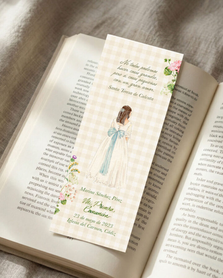 Marcapaginas niña de comunion Acuarela vichy