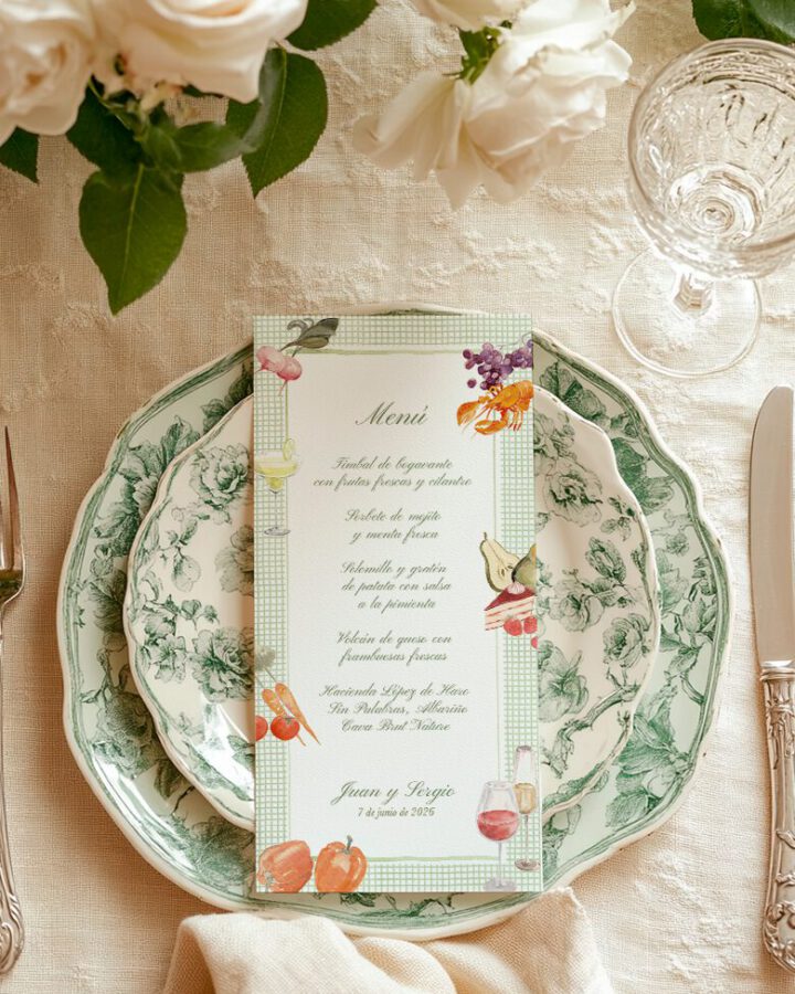 Minuta-ilustrada-menu-de-boda-con-acuarelas-de-frutas-verduras-y-comidas-diseño-original