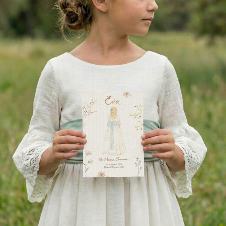 Recordatorio niña acuarela primera comunion