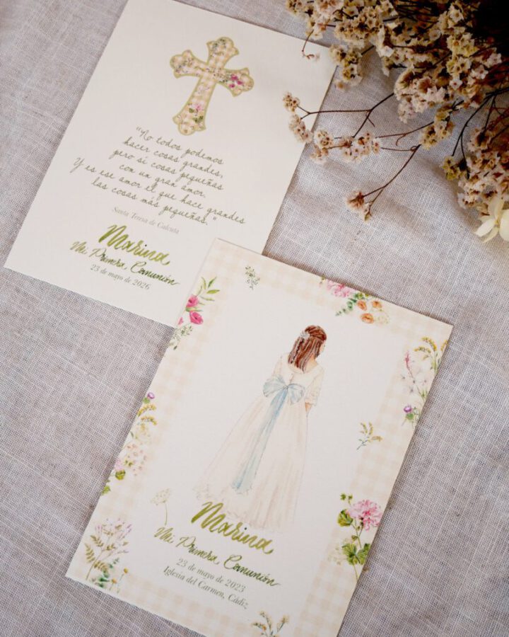 Recordatorio niña pintada acuarela primera comunion