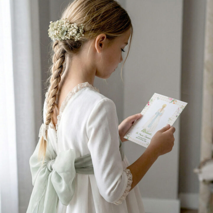 Recordatorio niña pintada acuarela primera comunion vichy