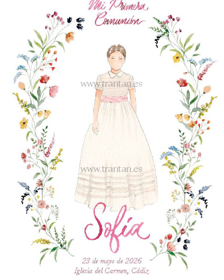 Recordatorio primera comunion niña original acuarela-02
