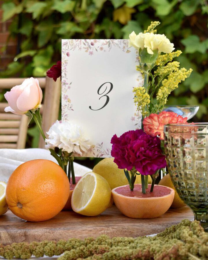 Mesero boda número 3 decoración floral acuarela motivos botánicos delicados papel premium ambiente natural